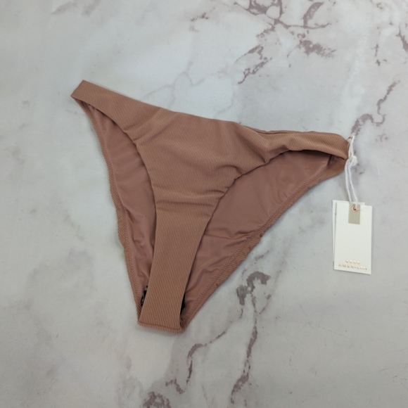 Good American Swim Bottom Women Pink Rib Mid Rise Better Bikini Cheeky - Picture 2 of 12